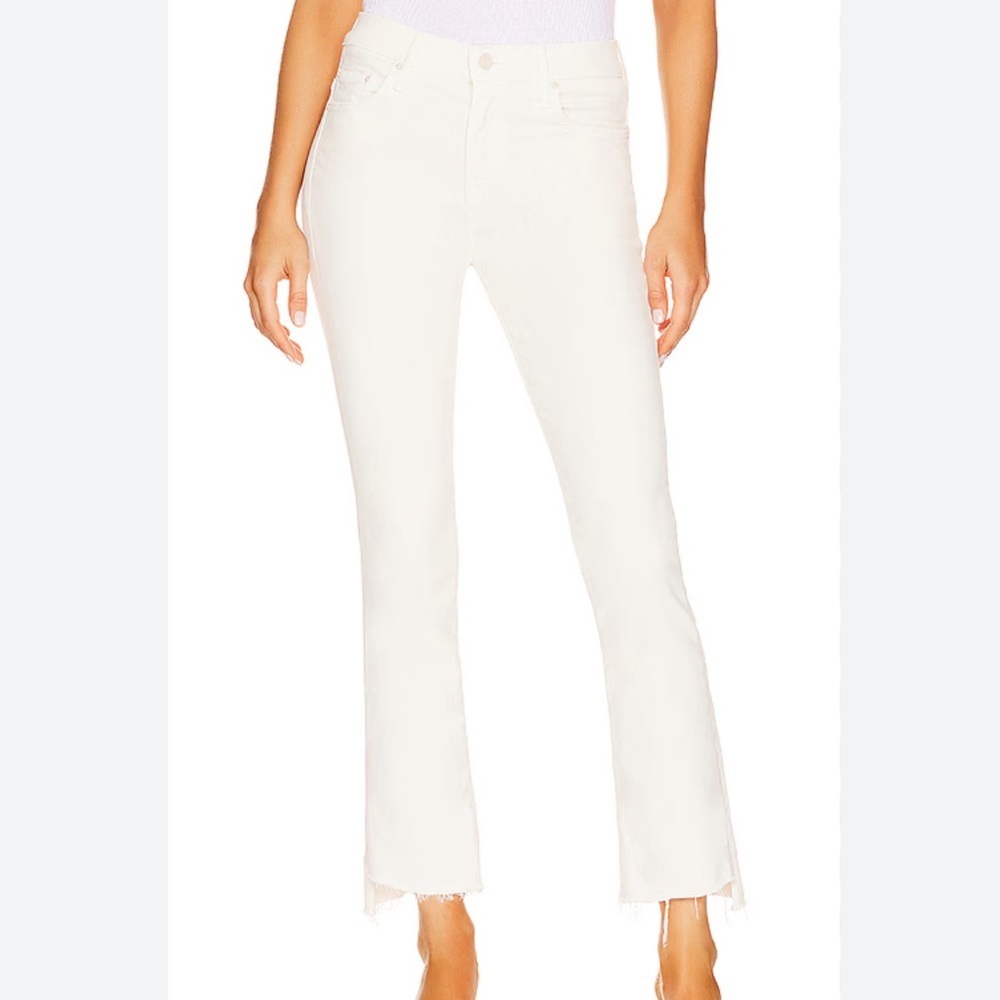Mother The Insider Crop Step Fray Jeans Cream Puffs White High Waisted Size 32